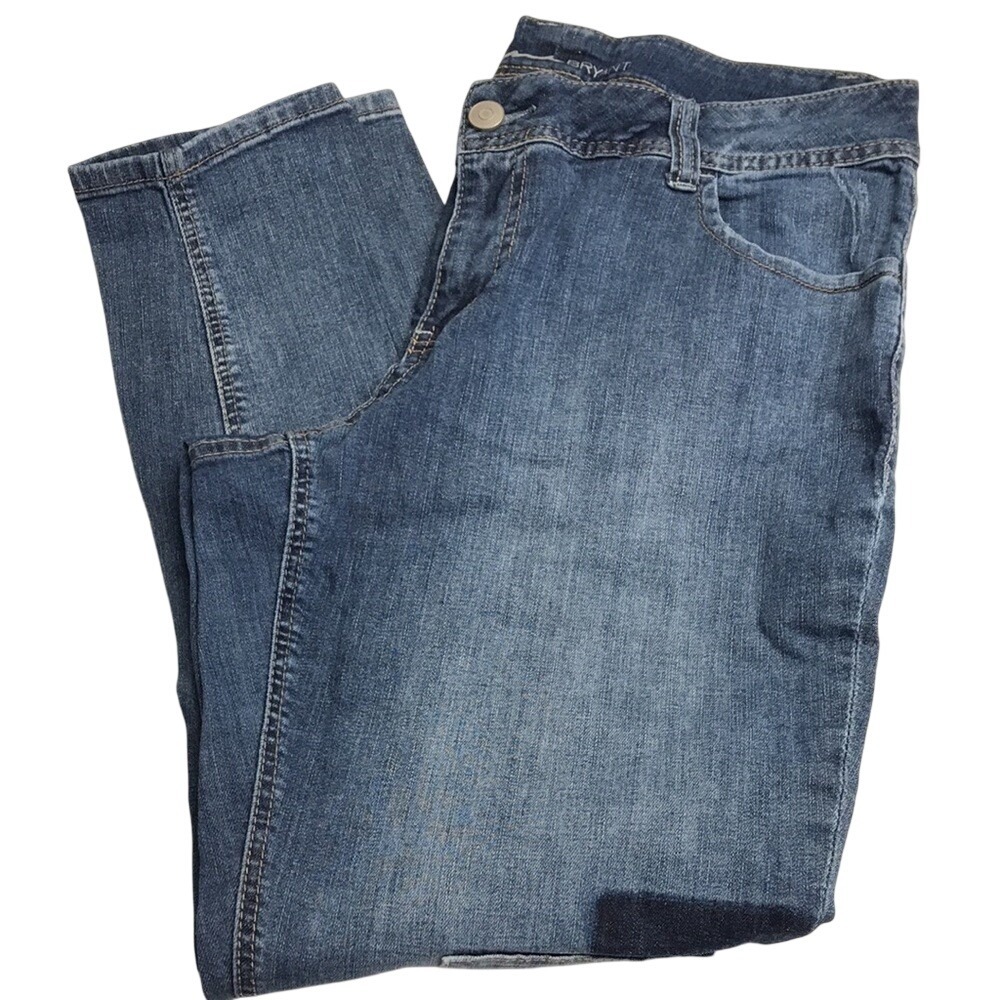 Lane Bryant Skinny Jeans Women's Size 16 Blue Distressed Patches Tapered Leg